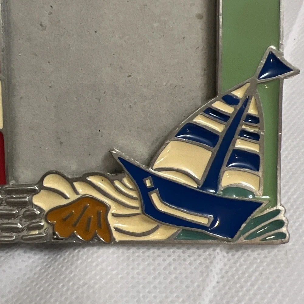 Lighthouse Frame Metal Enameled Coastal Sea Beach Nautical Bird Sailboat Ocean